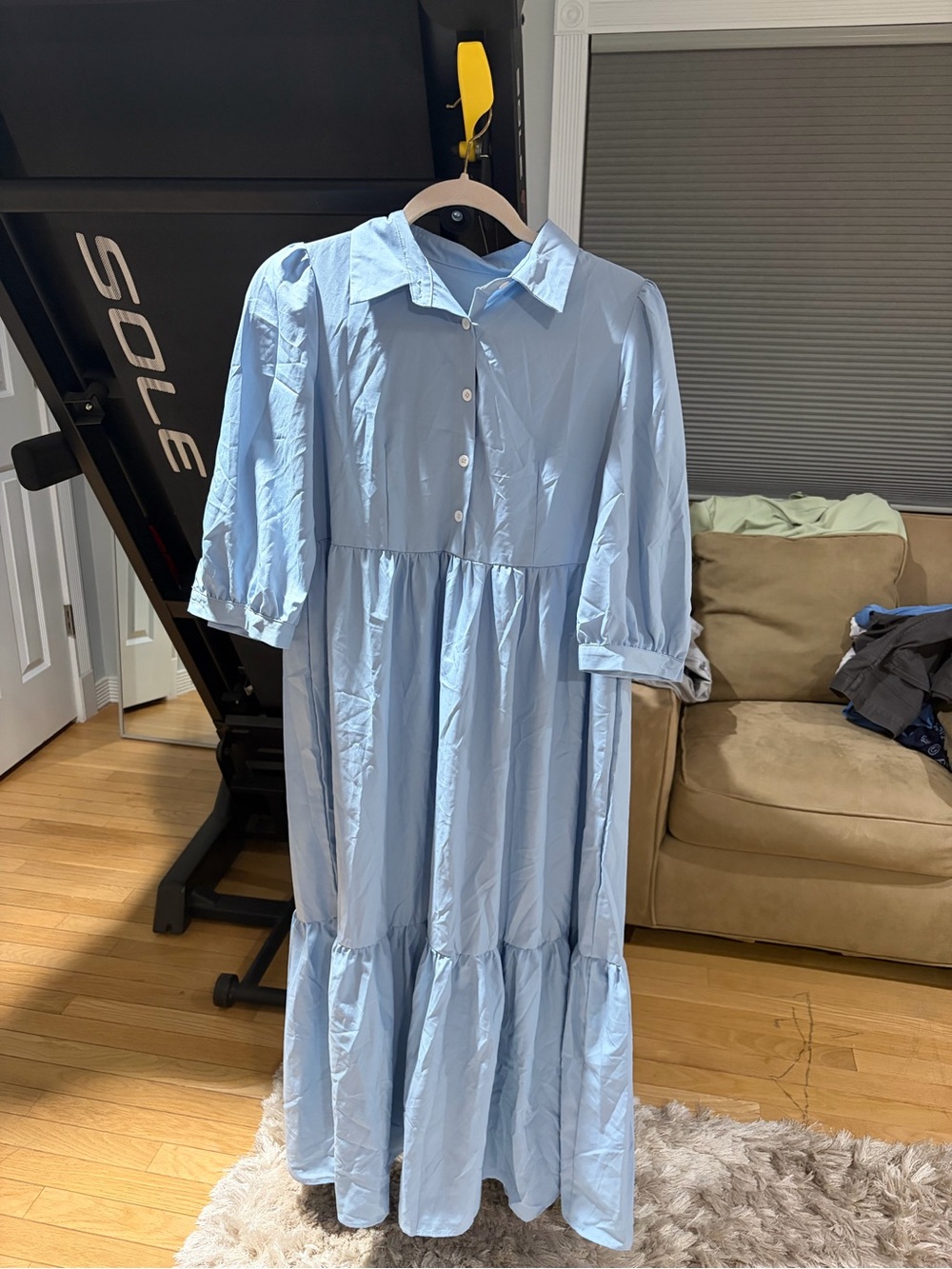 SHEIN Light Blue Tiered Button-Front Maxi Dress